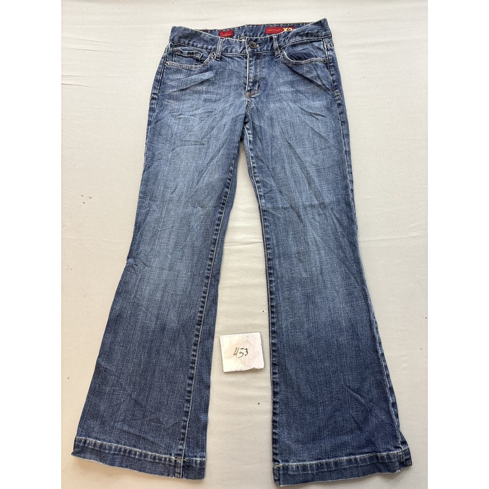 X2 Eva Full Leg Women 31 Medium Wash Bootcut Flare Jeans Blue Embroidered Pocket